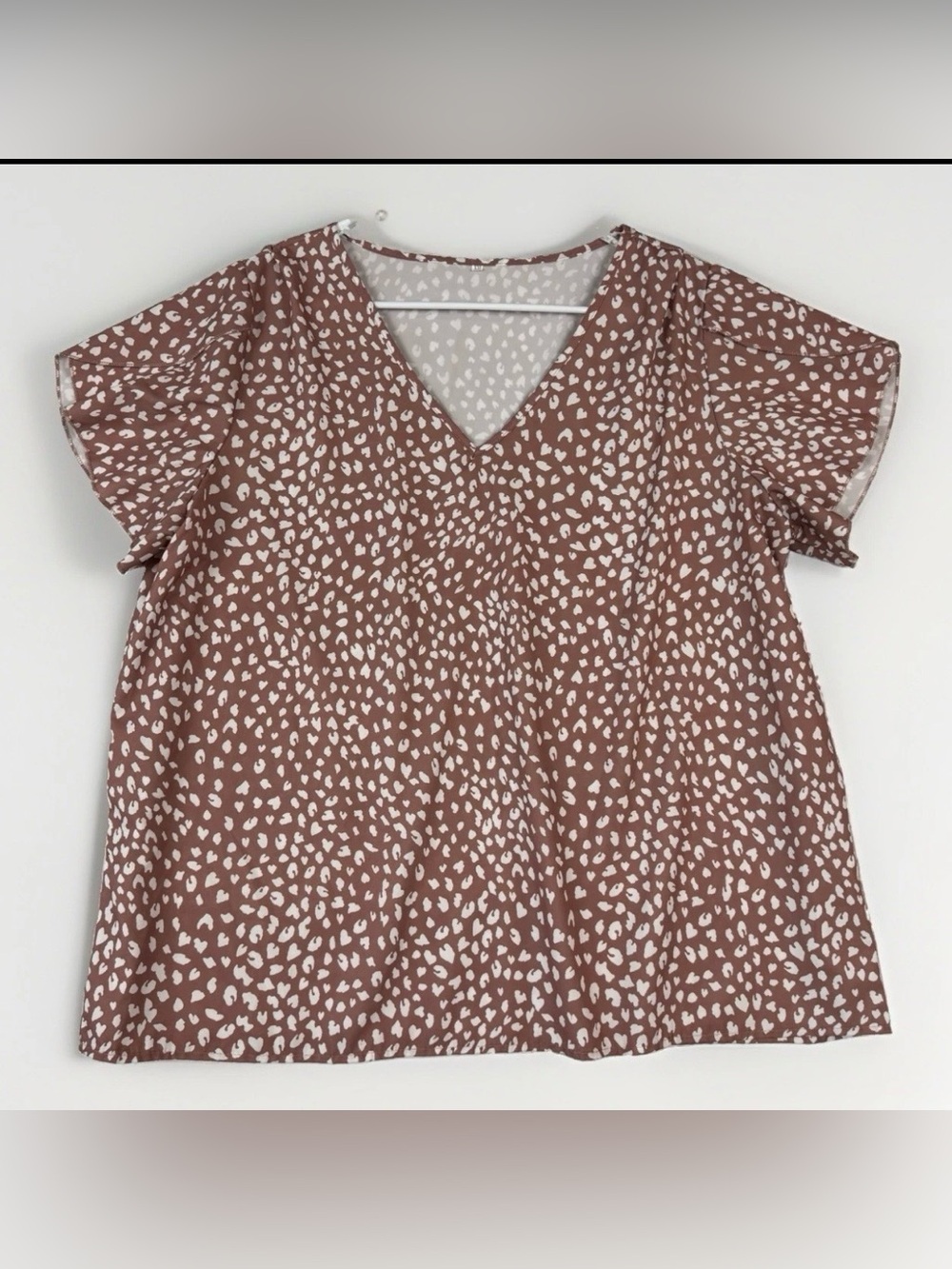 Womens Size XXL 2XL Blouse Terra Cotta White Animal Print Short Sleeve Poly